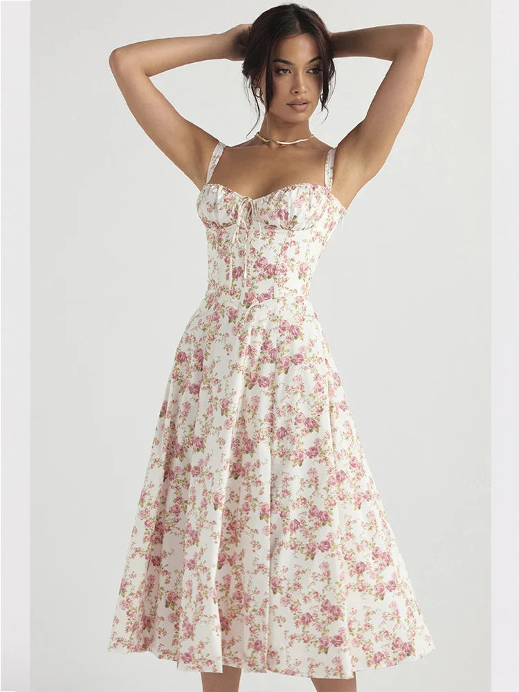 Suspended floral halter dress