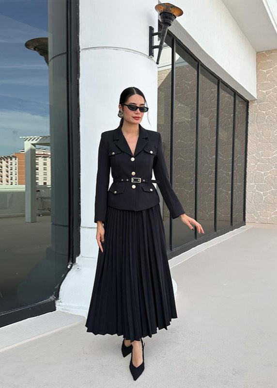 Chic Pleated Skirt Suit
