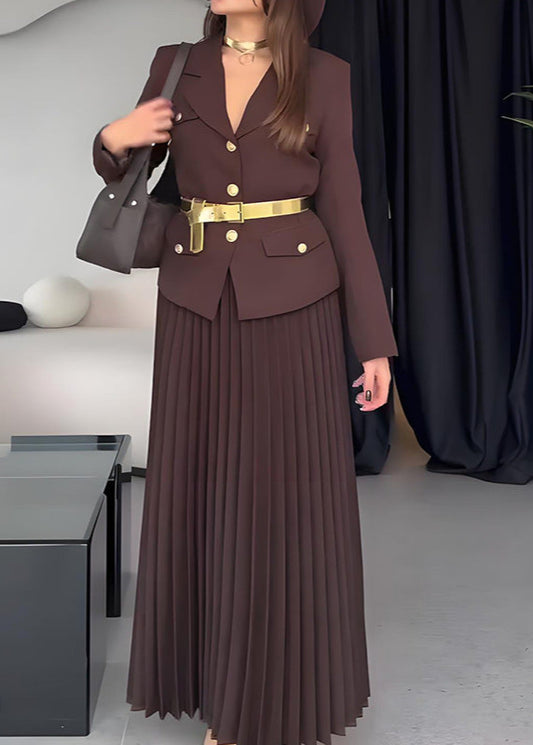 Chic Pleated Skirt Suit