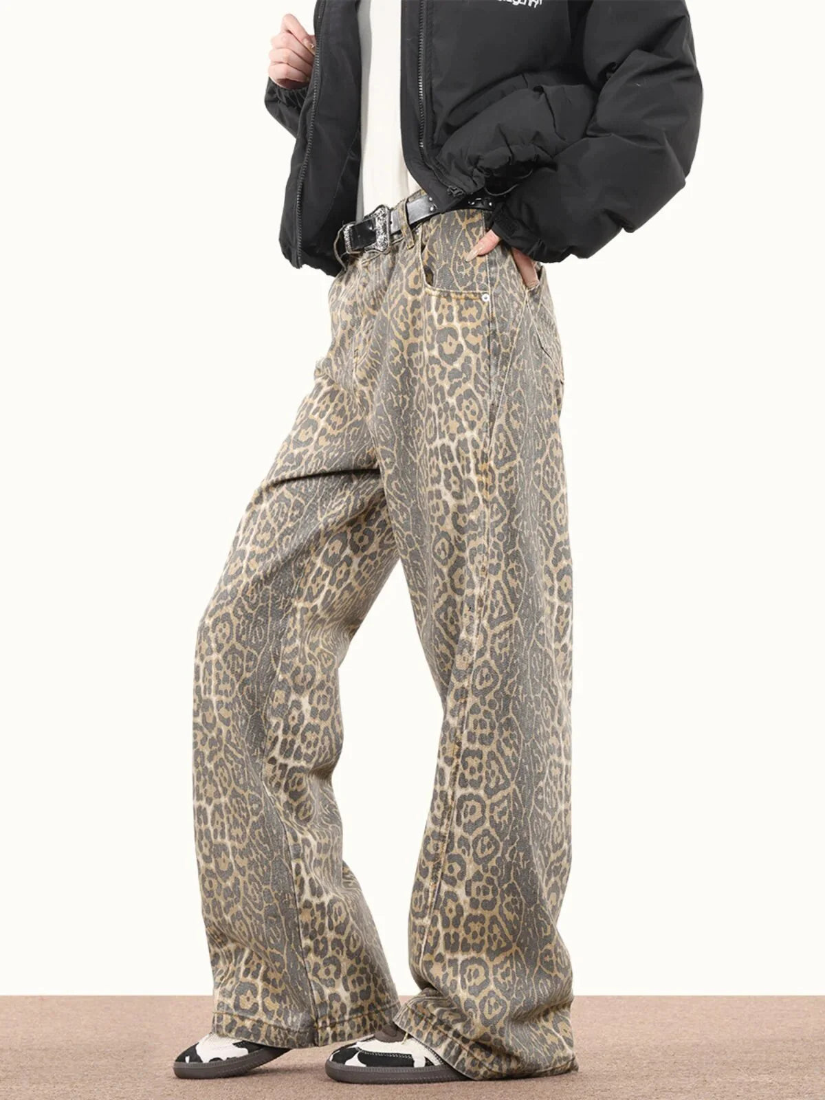Leopard print jeans