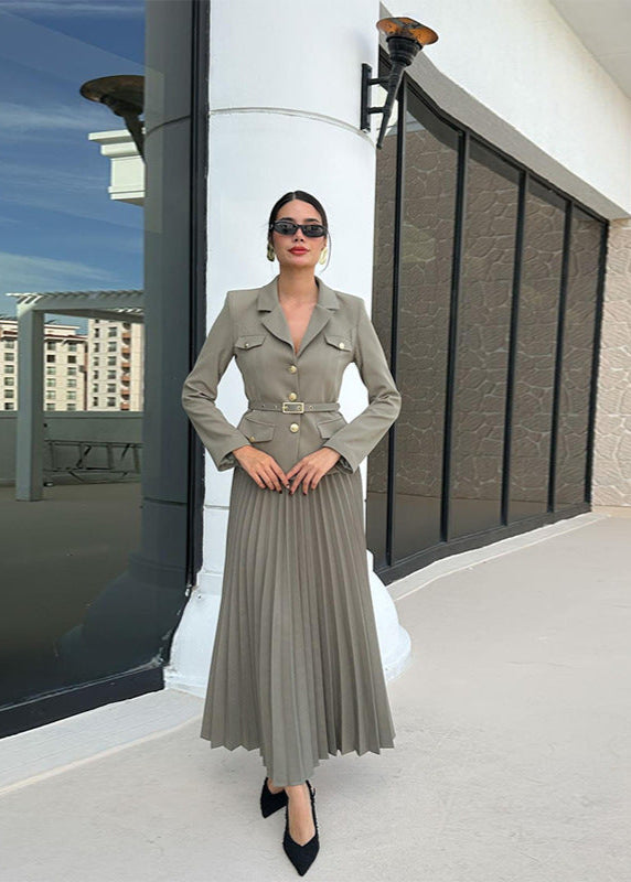 Chic Pleated Skirt Suit