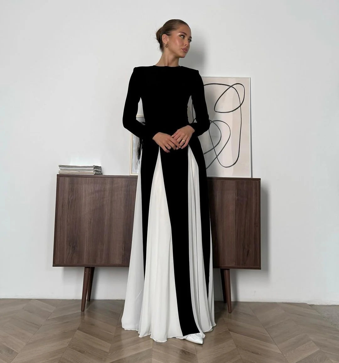Black and white patchwork maxi dress