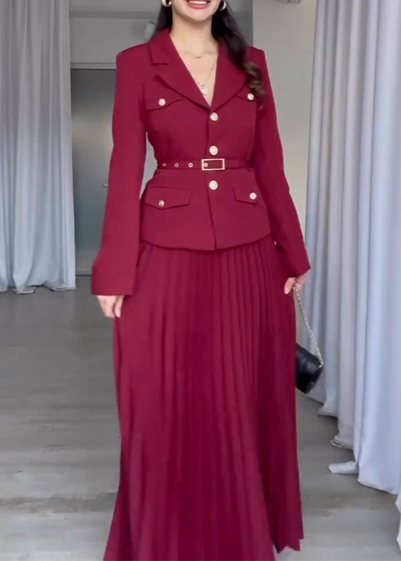 Chic Pleated Skirt Suit