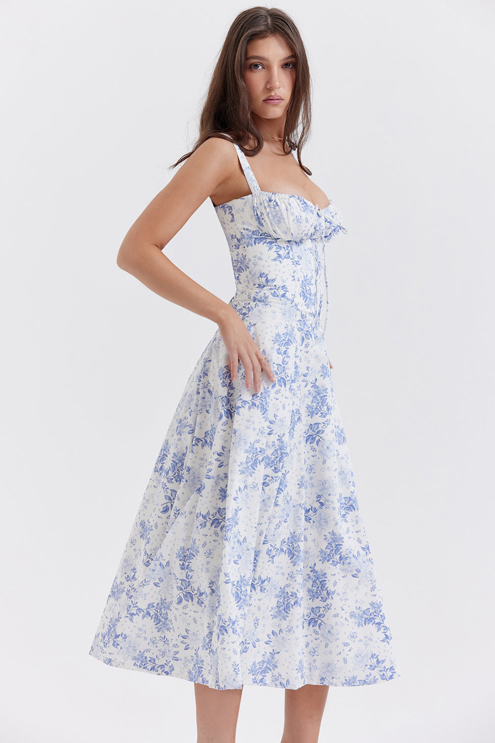 Suspended floral halter dress