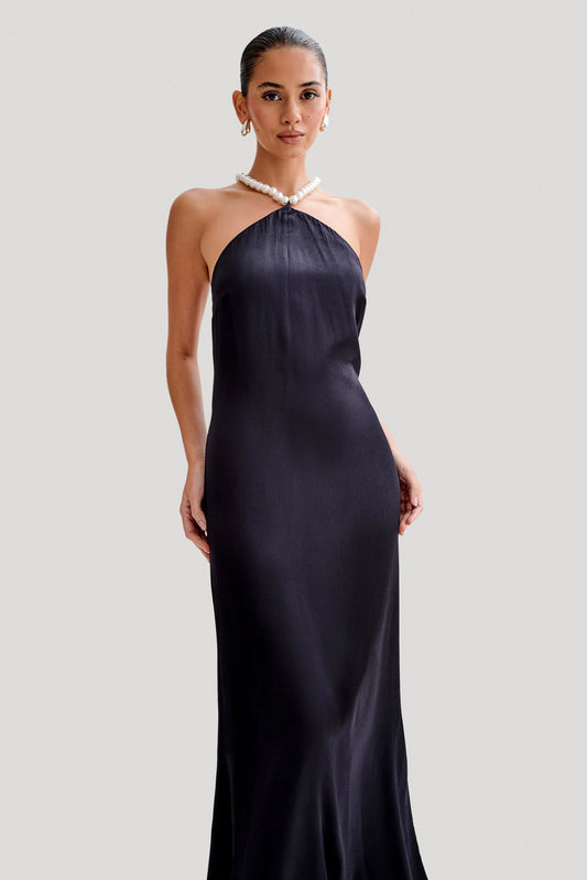 Elegant Pearl Backless Dress