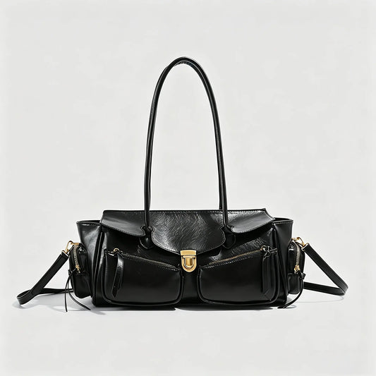Vintage Distressed Leather Biker Shoulder Bag