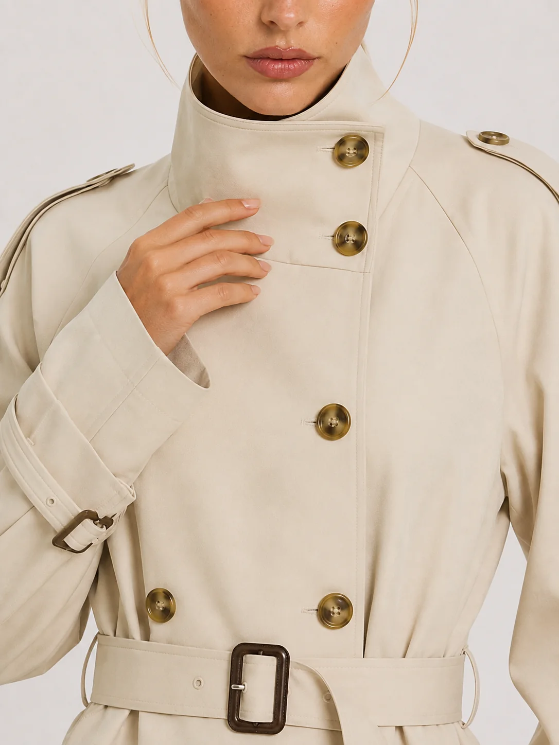 Women's Cropped High Neck Trench Coat