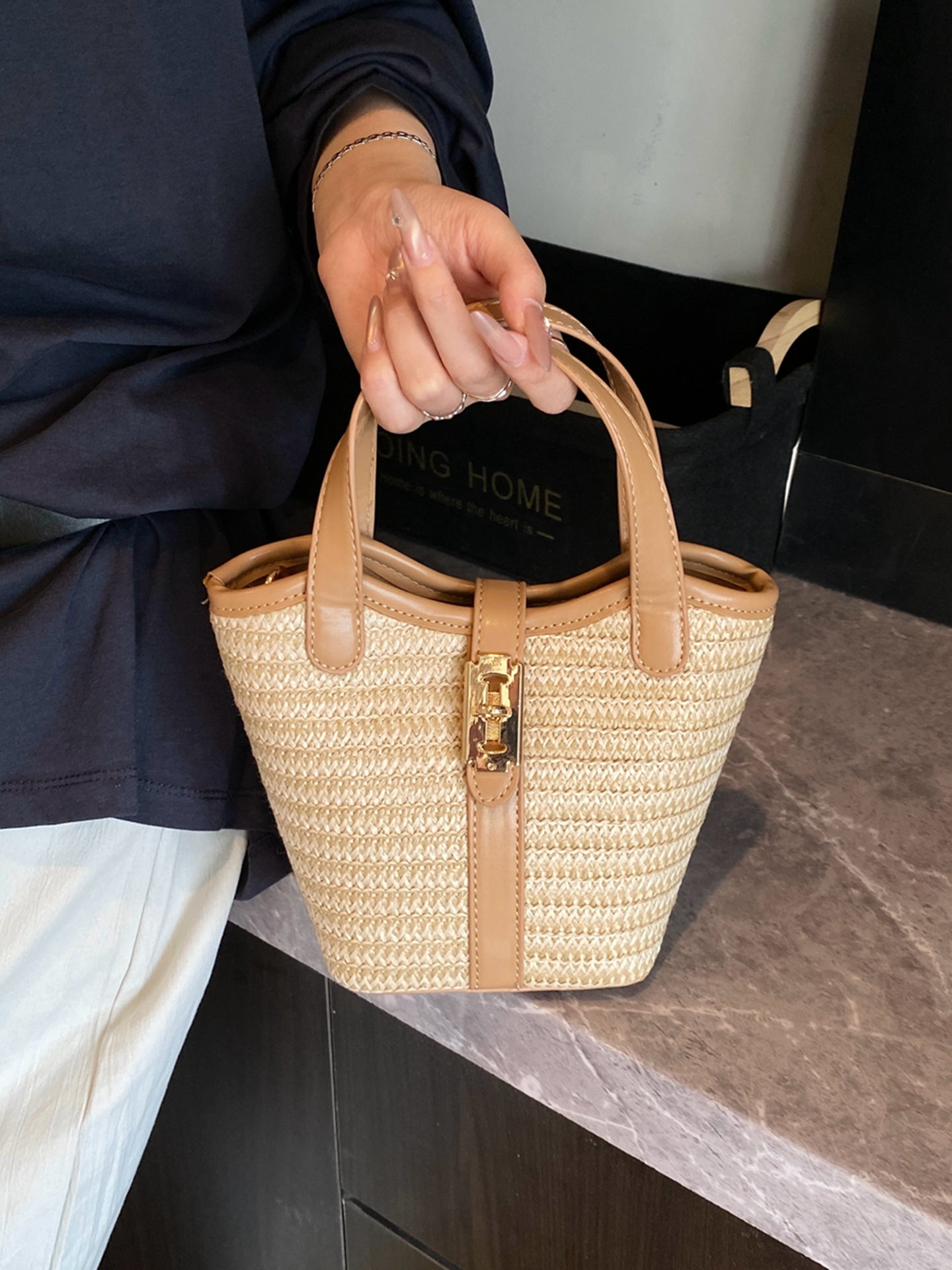 Woven Crossbody Bucket Bag