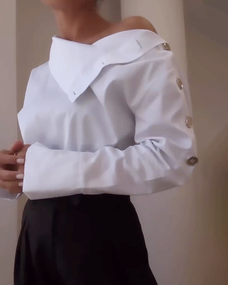High Collar Side Button Elegant Shirt