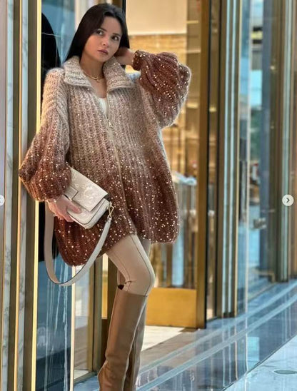 Glam Zipper Knit Cardigan
