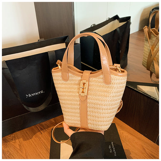 Woven Crossbody Bucket Bag