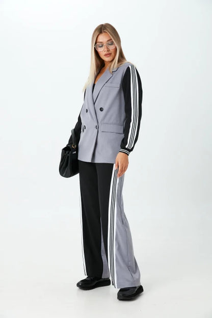 Patchwork Double-Breasted Blazer Set