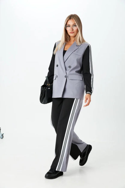 Patchwork Double-Breasted Blazer Set