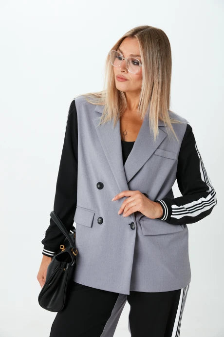 Patchwork Double-Breasted Blazer Set