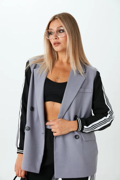 Patchwork Double-Breasted Blazer Set