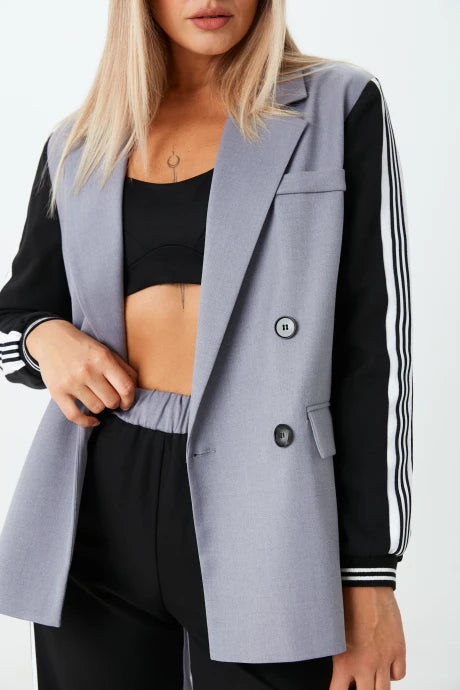 Patchwork Double-Breasted Blazer Set