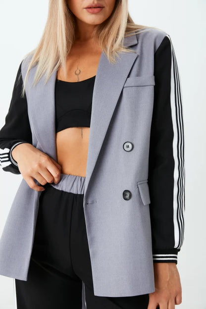 Patchwork Double-Breasted Blazer Set