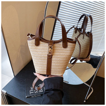 Woven Crossbody Bucket Bag