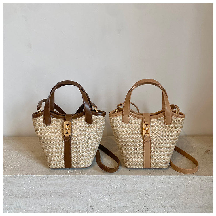 Woven Crossbody Bucket Bag