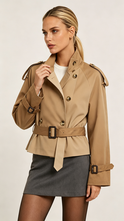 Women's Cropped High Neck Trench Coat