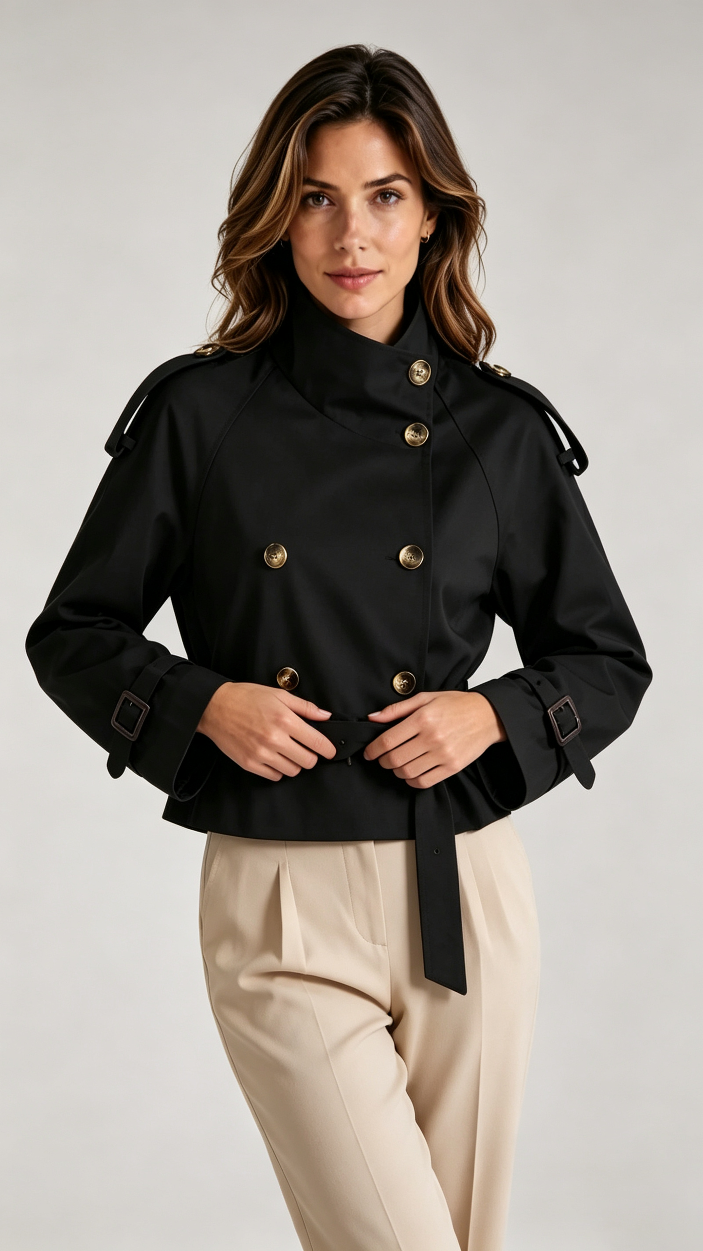 Women's Cropped High Neck Trench Coat