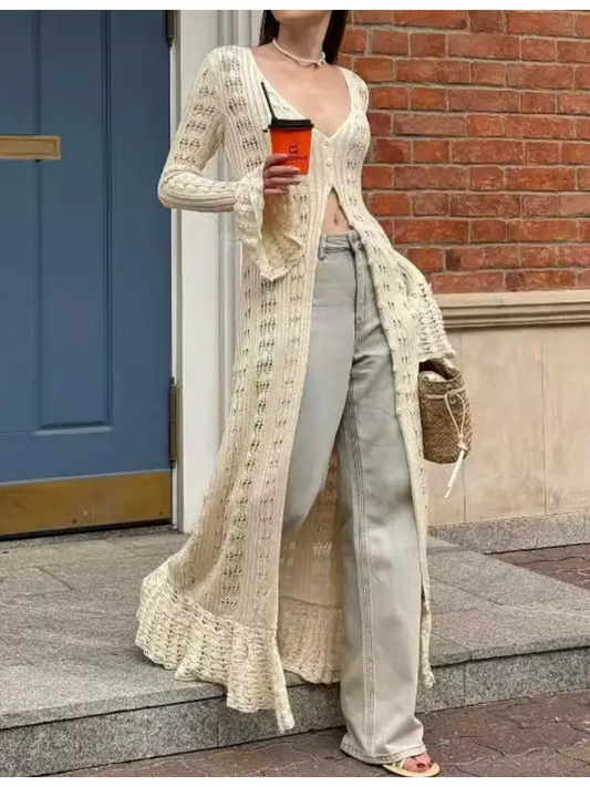 Extra-Long Knit Bell-Sleeve Cardigan
