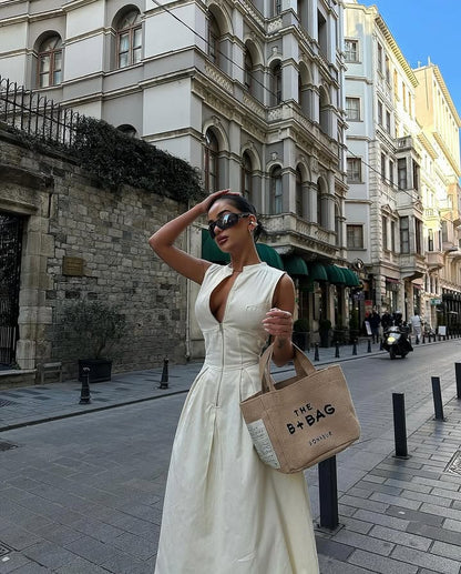 Minimalist Sleeveless Zip Closure Midi Dress
