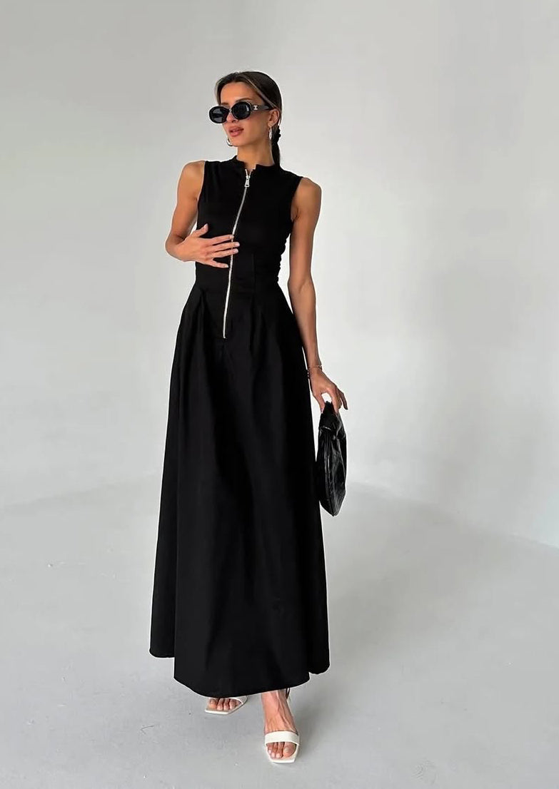 Minimalist Sleeveless Zip Closure Midi Dress