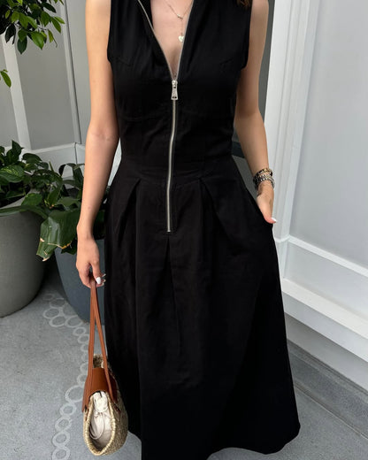 Minimalist Sleeveless Zip Closure Midi Dress