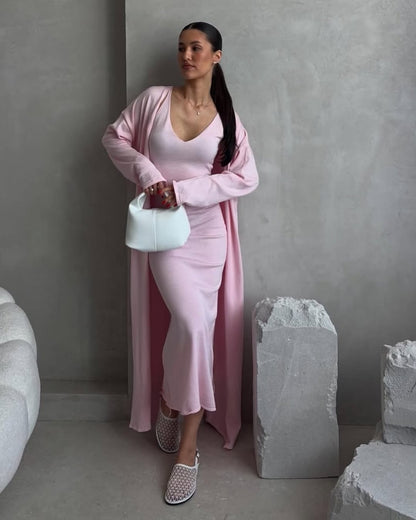 Knit Tank Maxi Dress + Long Sleeve Cardigan Set