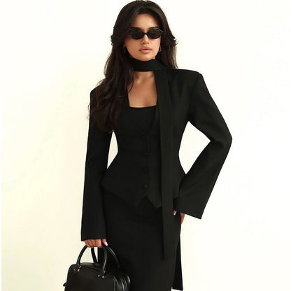 V-Neck Padded Shoulder Cropped Blazer