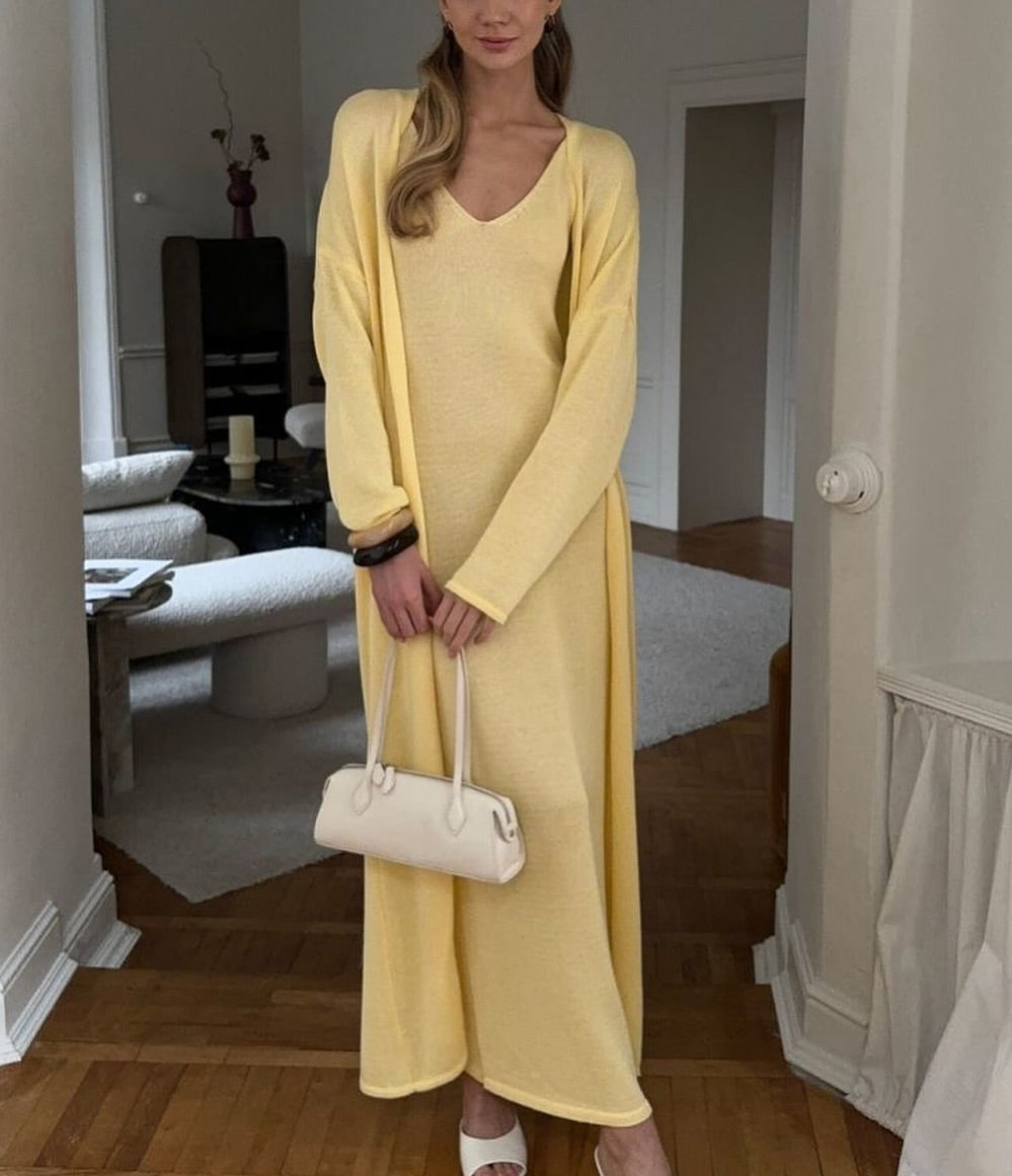 Knit Tank Maxi Dress + Long Sleeve Cardigan Set