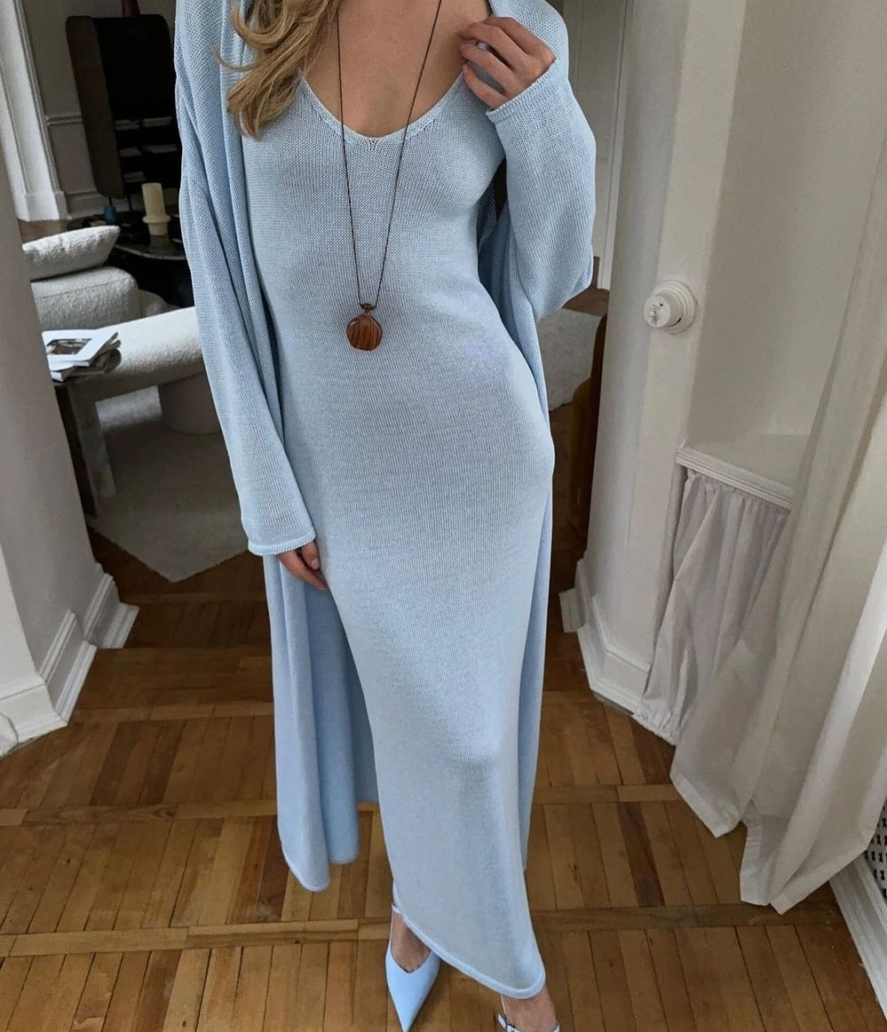 Knit Tank Maxi Dress + Long Sleeve Cardigan Set