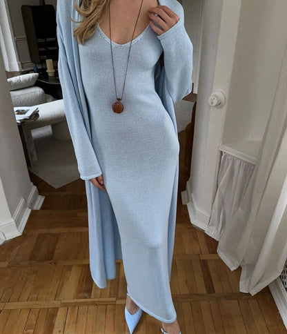 Knit Tank Maxi Dress + Long Sleeve Cardigan Set