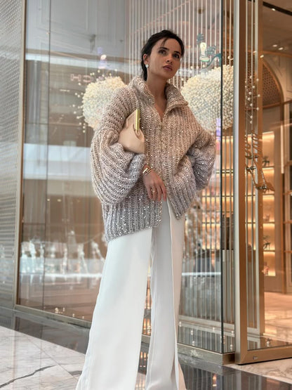 Glam Zipper Knit Cardigan