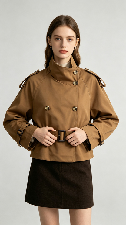 Women's Cropped High Neck Trench Coat