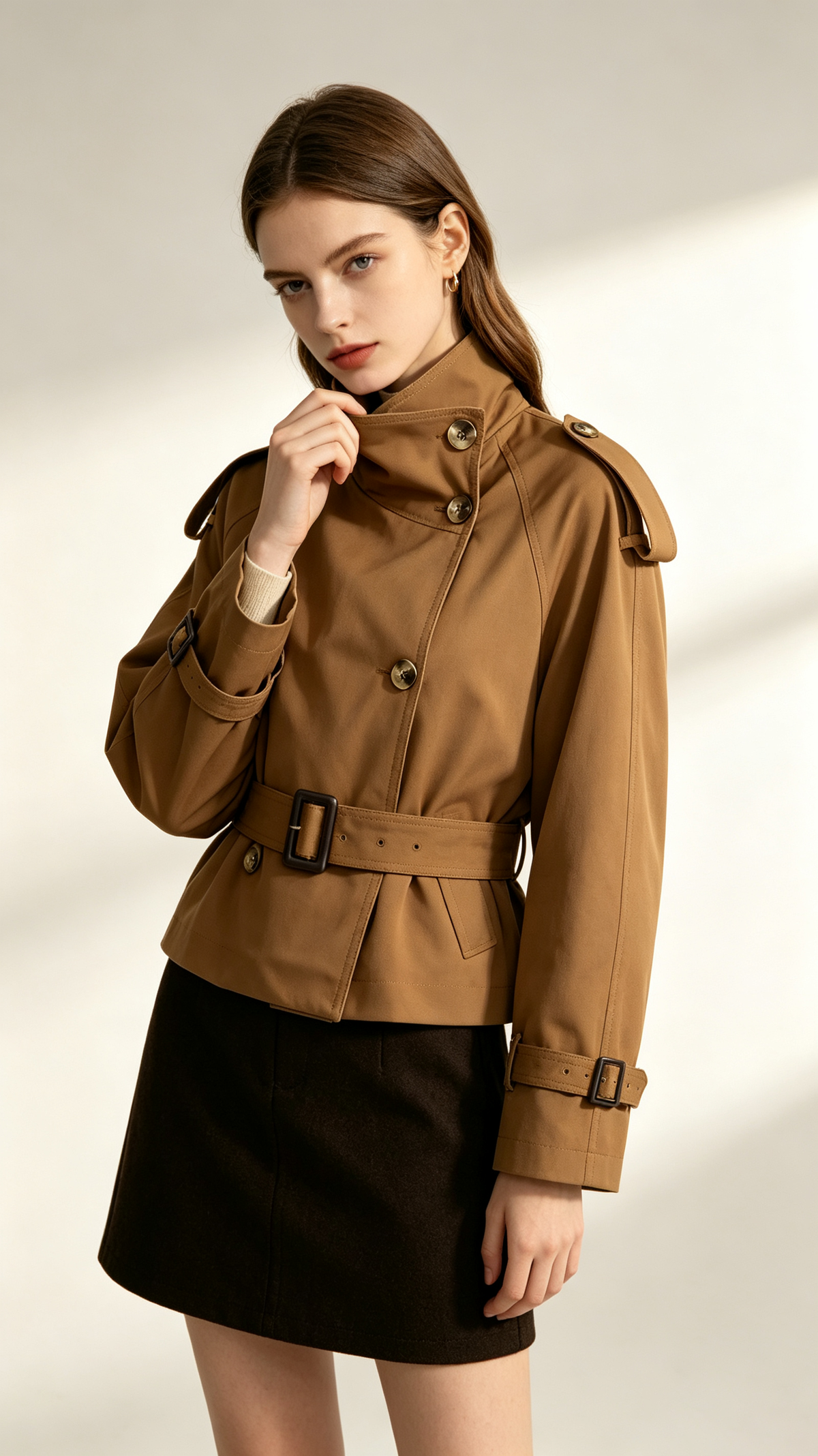 Women's Cropped High Neck Trench Coat