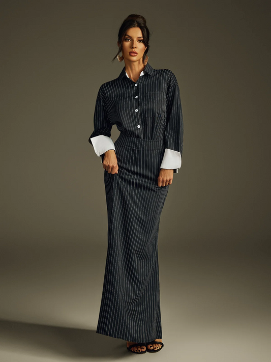 Striped Long Sleeve Bodycon Dress Set