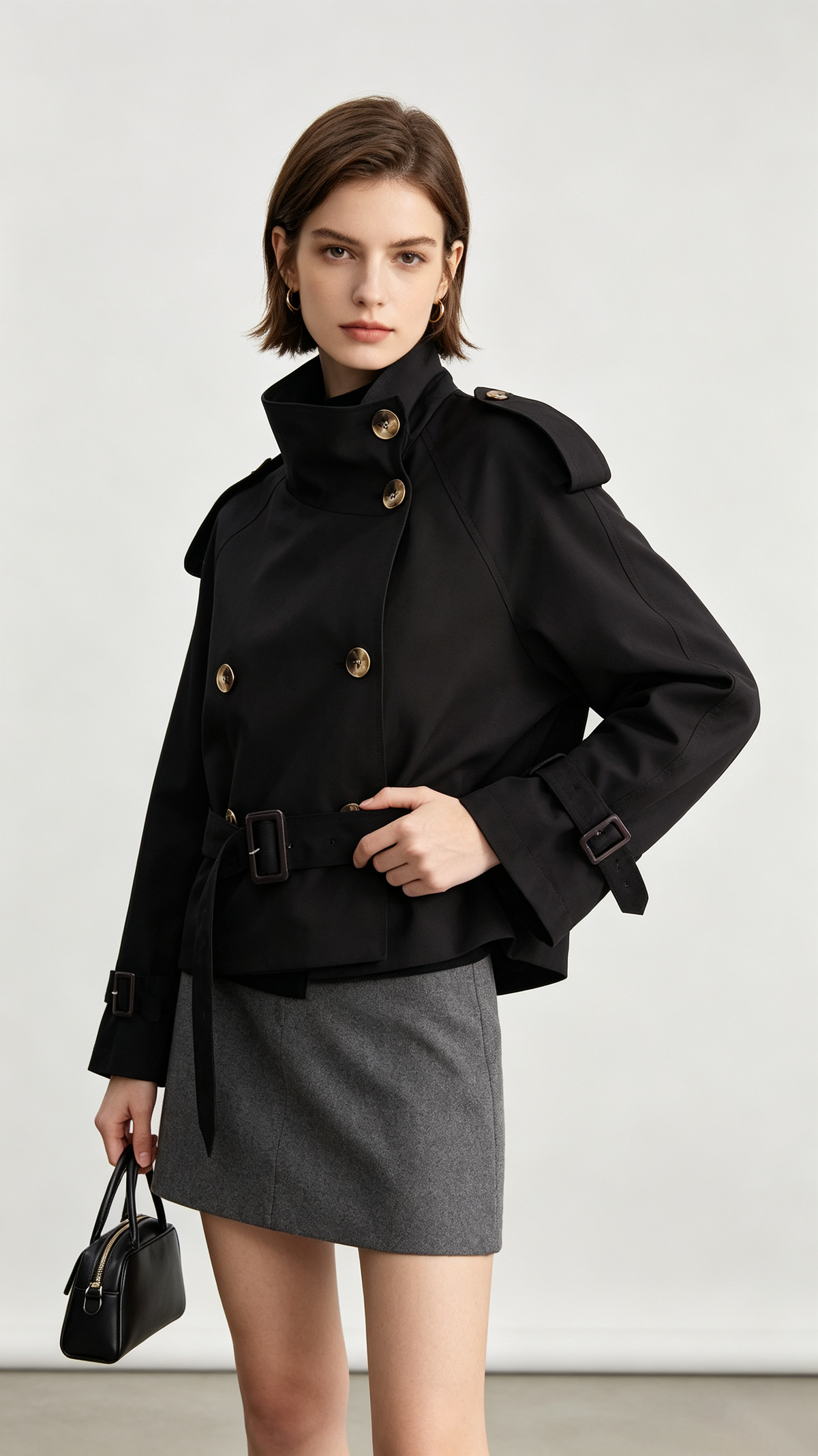 Women's Cropped High Neck Trench Coat
