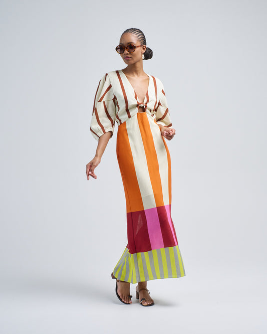 Boho-Inspired Printed Linen Maxi Dress