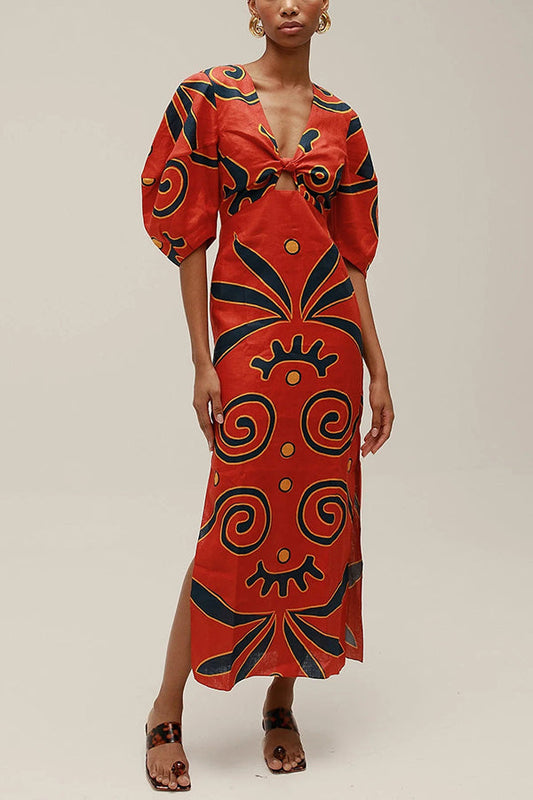 Boho-Inspired Printed Linen Maxi Dress