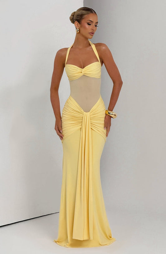 Cut-Out Mesh Bodycon Midi Dress