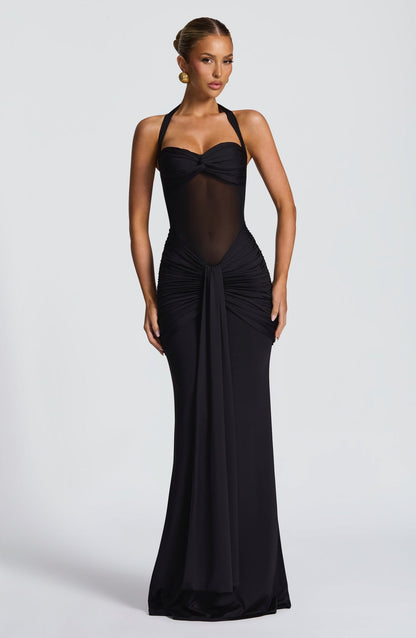 Cut-Out Mesh Bodycon Midi Dress