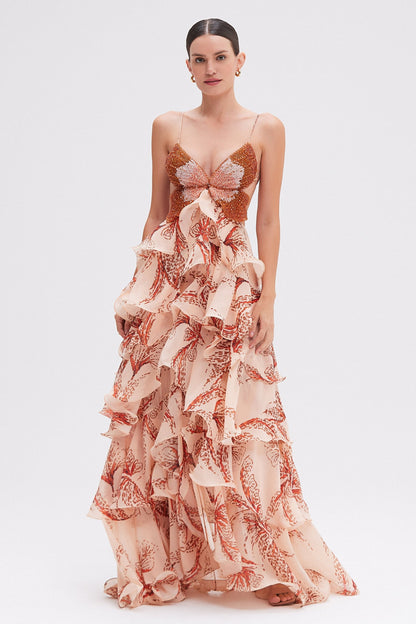 Ruffled Butterfly Layered Maxi Dress