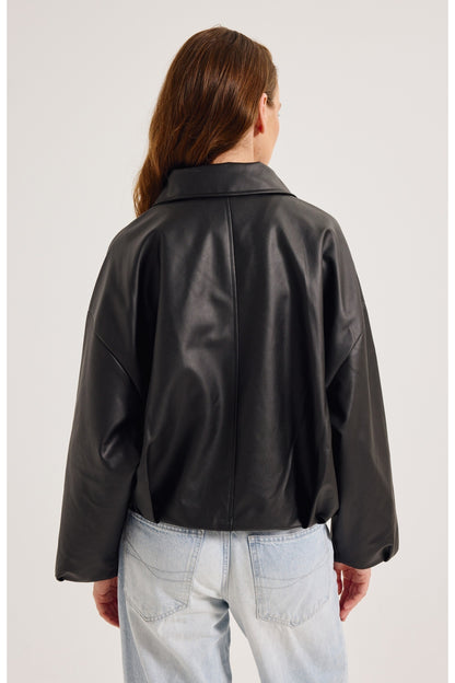 Oversized Faux Leather Jacket for Women