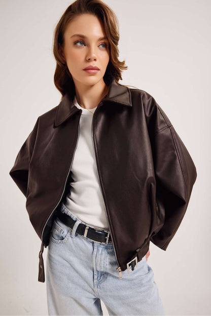 Oversized Faux Leather Jacket for Women