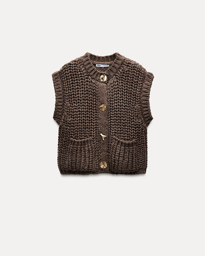 Chunky Knit Short Vest Cardigan