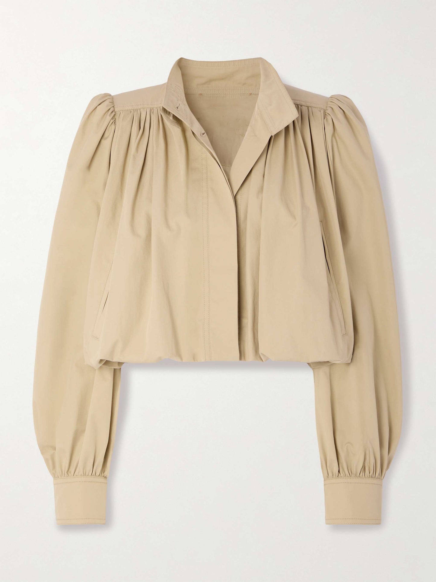 British-Inspired Cropped Trench Coat with Puff Sleeves