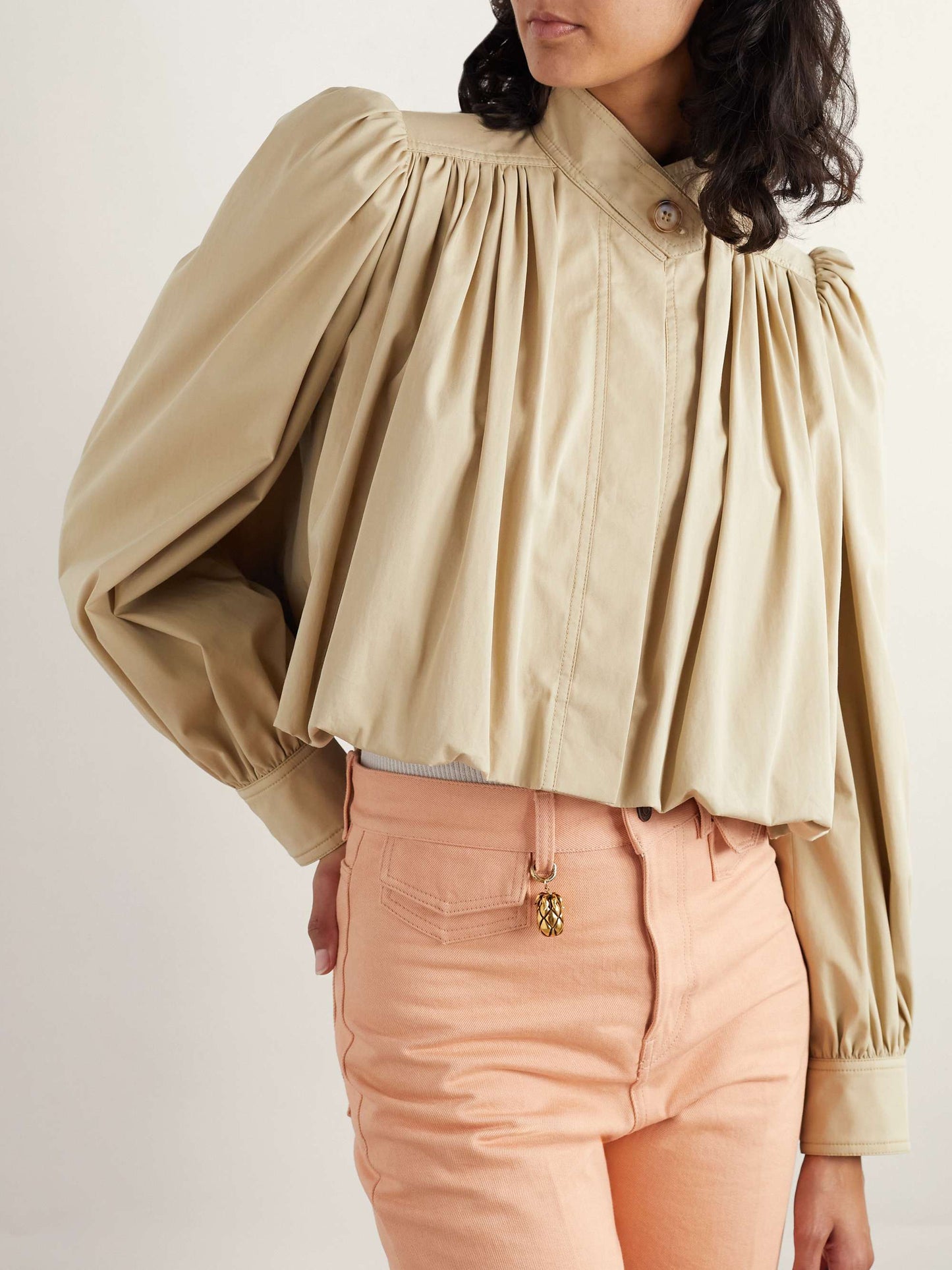 British-Inspired Cropped Trench Coat with Puff Sleeves