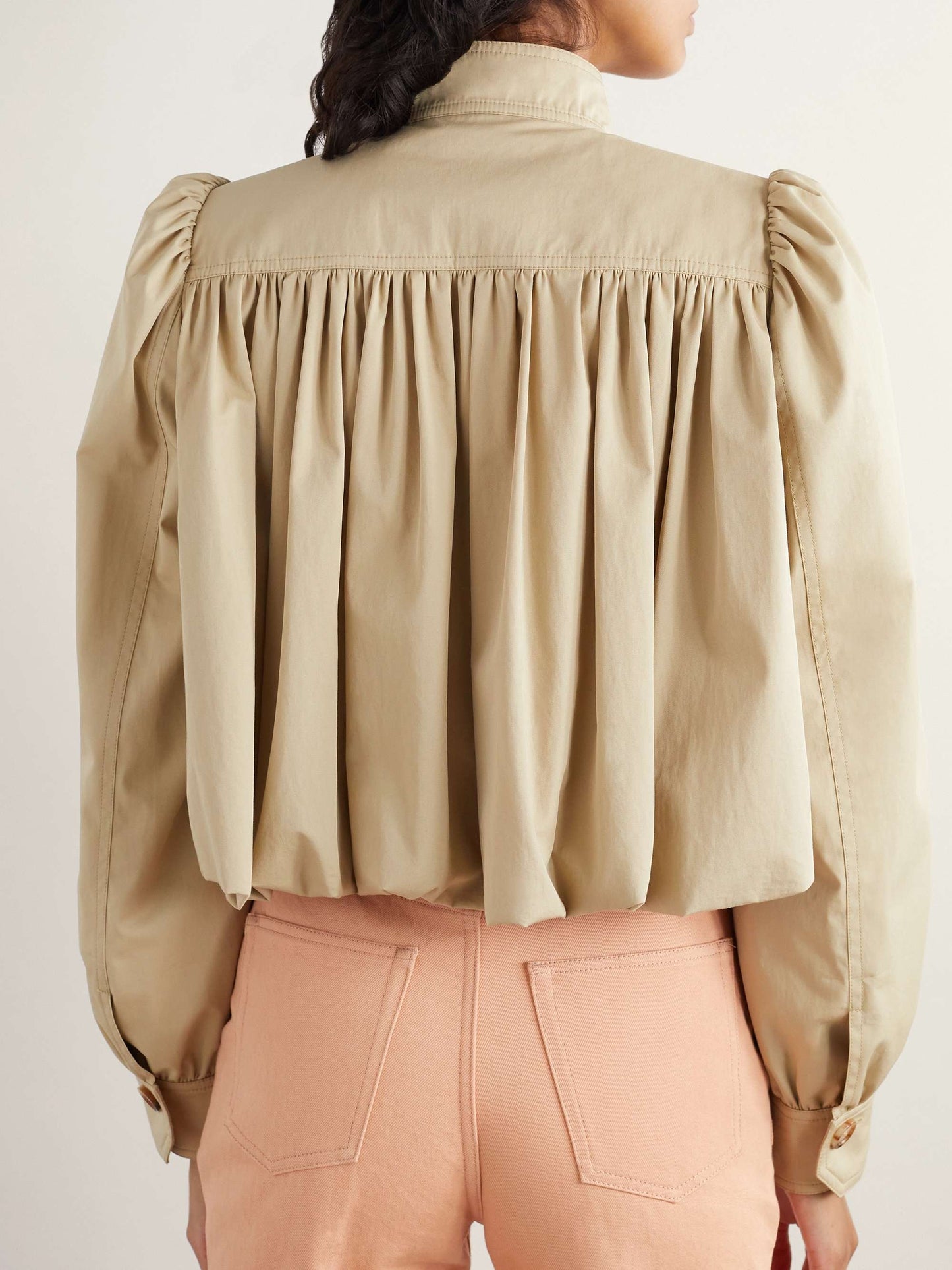 British-Inspired Cropped Trench Coat with Puff Sleeves